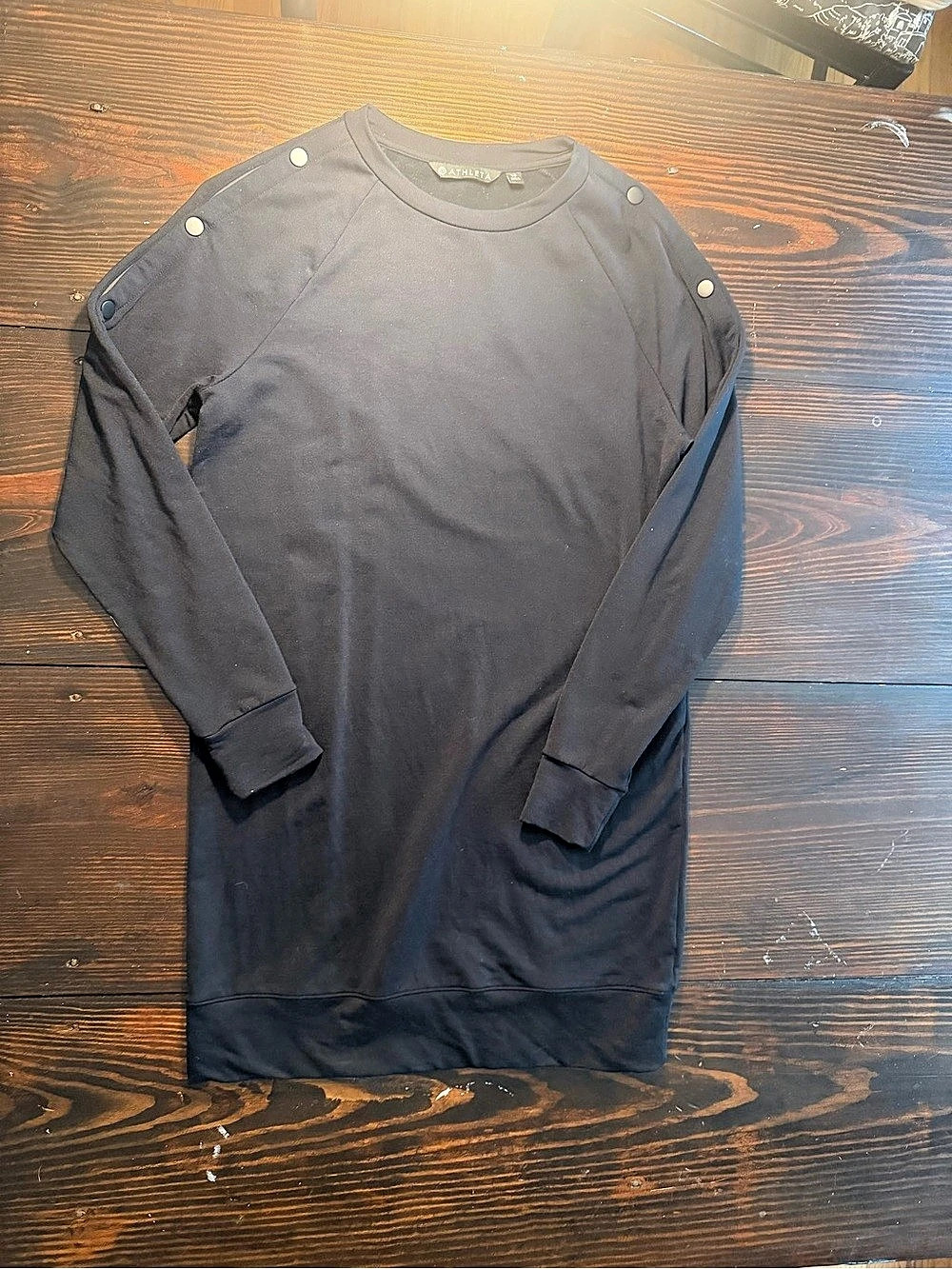 Athleta Snappy Shoulder Sweatshirt Dress Black XS- roomy